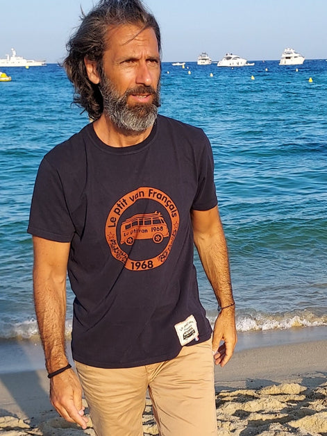 T-shirt Orange Safari bleu marine