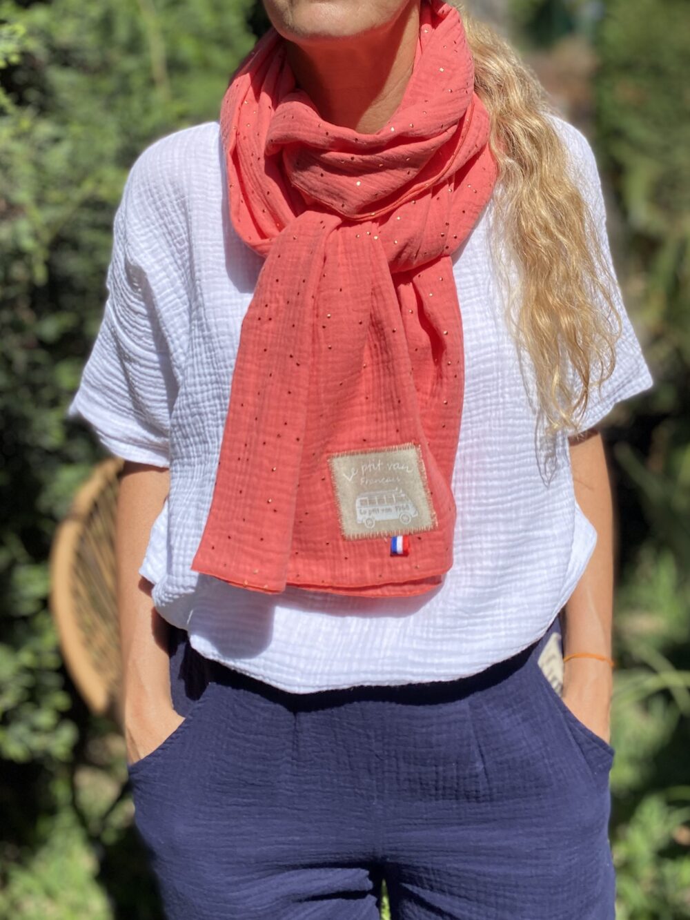 echarpe dune goldy corail le ptit van français